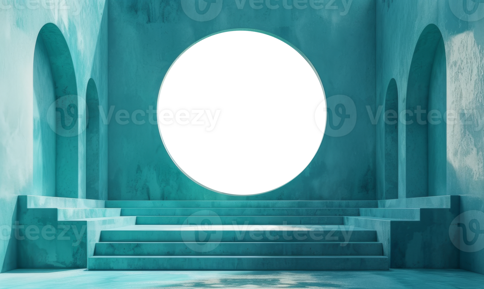 A room featuring a set of steps and a round window. png