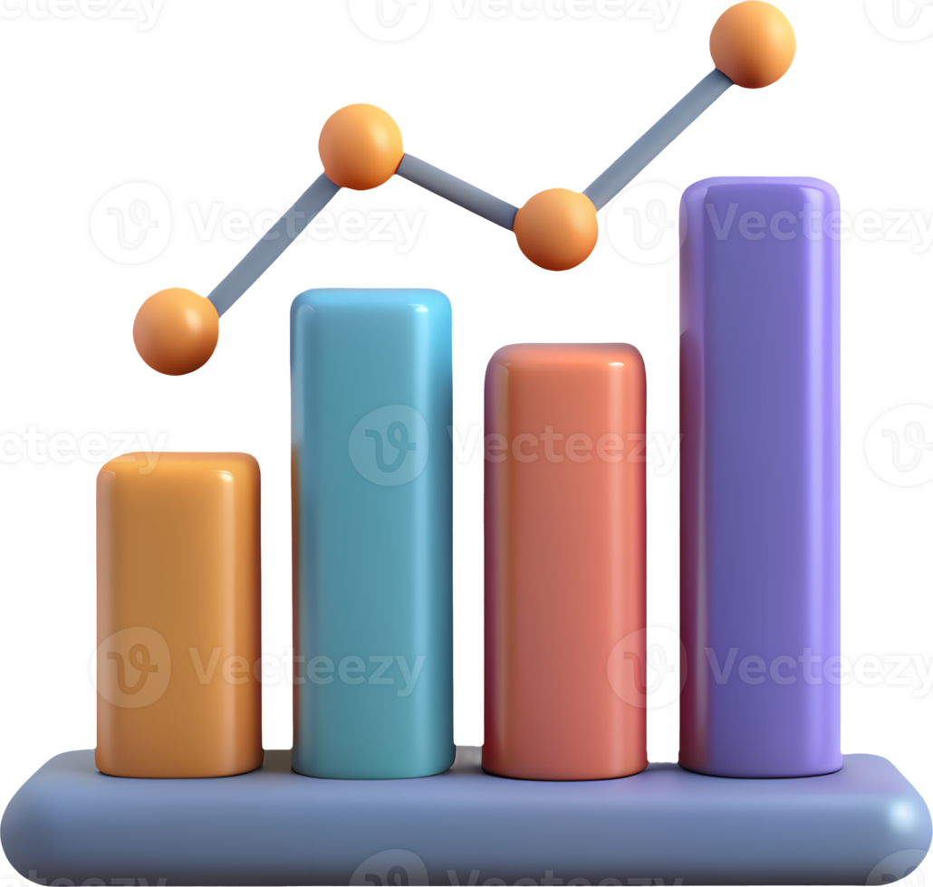 3D Minimalist Graph Icon - Simple Bar Chart or Line Graph Illustration png