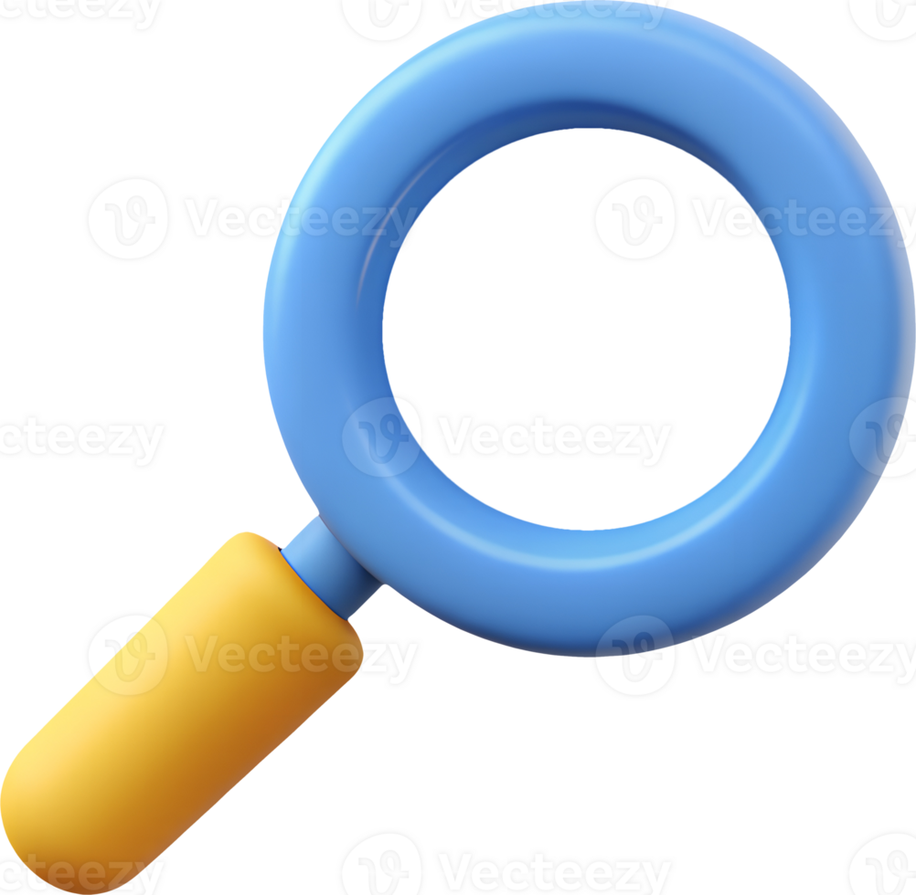Minimalist 3D Icon of a Magnifying Glass for Analysis png