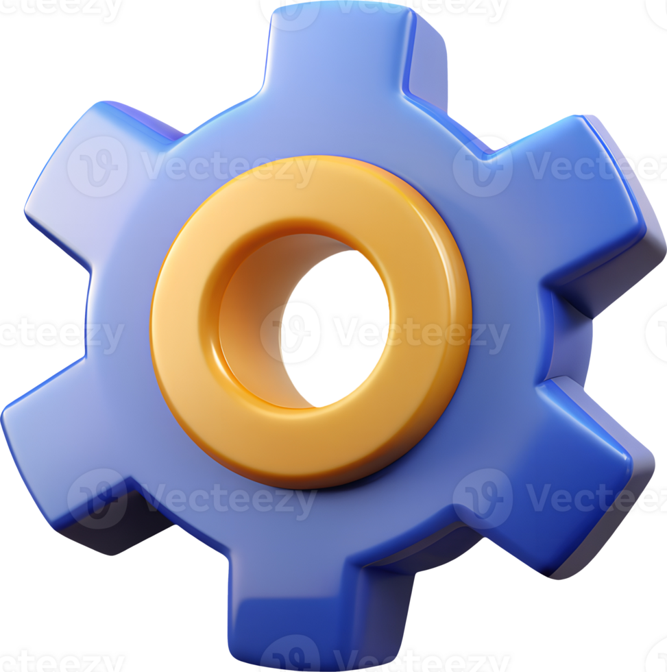 Minimalist 3D Gear Icon - AI Technology Symbol, Mechanical Process Representation png