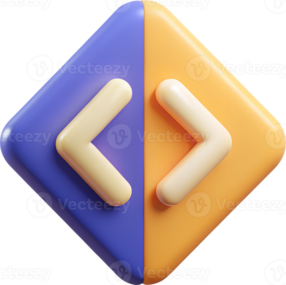 Minimalist 3D Code Bracket Icon, Open and Close Brackets in Simple Design png