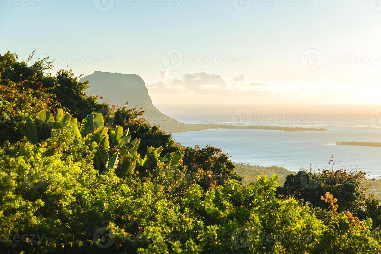 View of the mountain of Le Morne Brabant and lagoon in Mauritius. photo