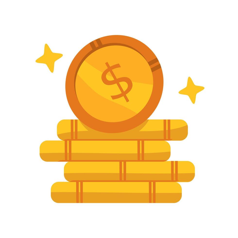 Stack of dollar coin with a dollar coin illustration suitable for finance, education, saving, investment, budgeting, literacy concepts in stock imagery vector