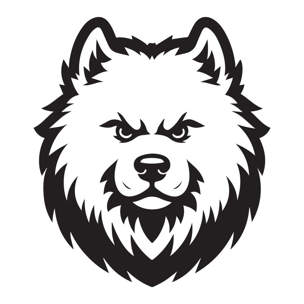 An Angry Samoyed Dog Face illustration in black and white vector