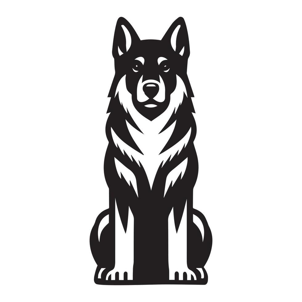A Confident Norwegian Elkhound Dog Face illustration in black and white vector
