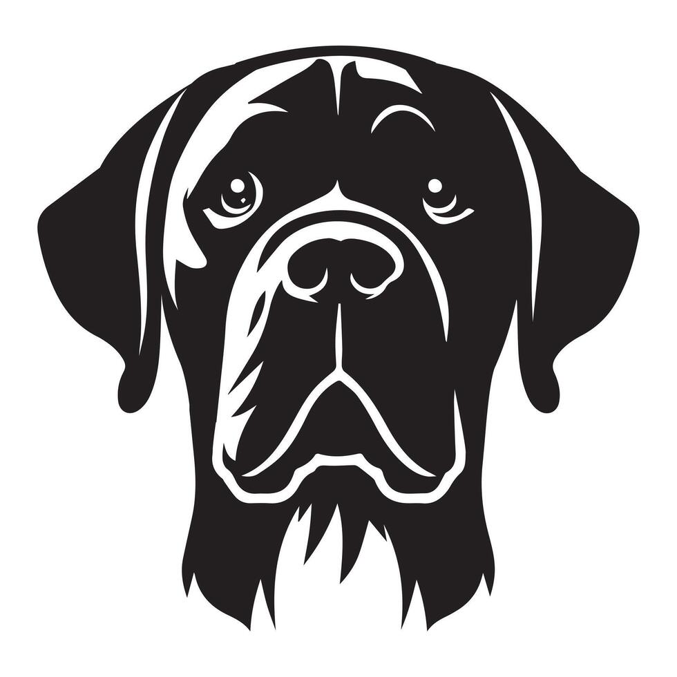 A Curious Mastiff Dog Face illustration in black and white vector