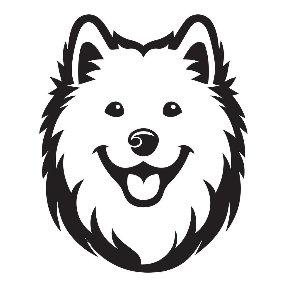 A Cheerful Samoyed Dog Face illustration in black and white vector