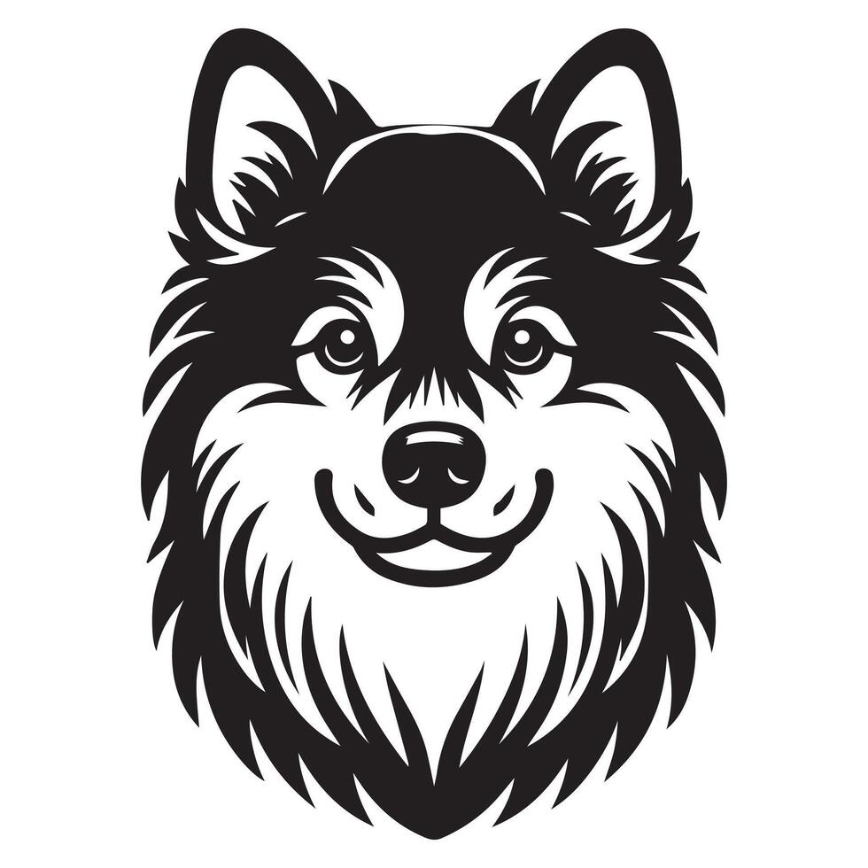 A Loving Norwegian Elkhound Dog Face illustration in black and white vector
