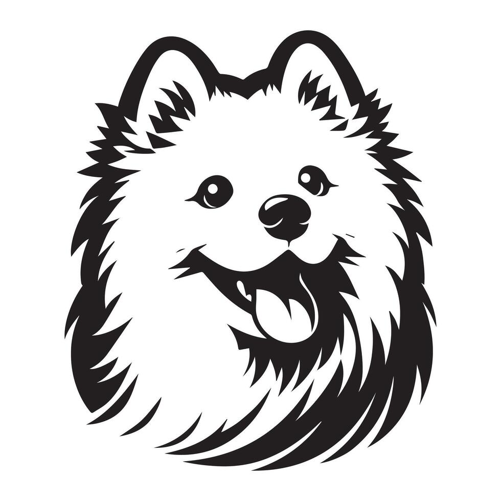 A Playful Samoyed Dog Face illustration in black and white vector