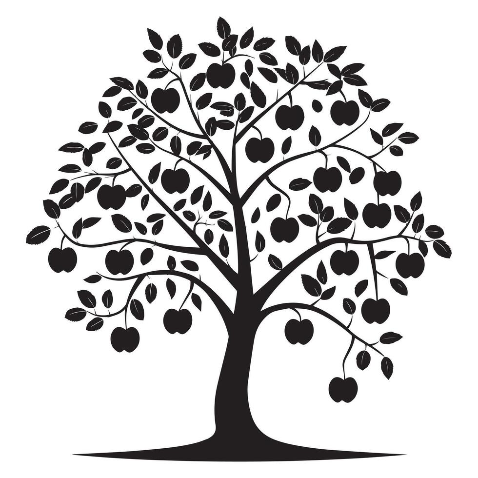 An apple tree plant illustration in black and white vector