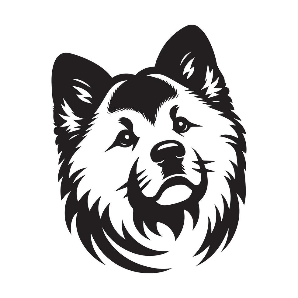 A Curious Akita Dog Face illustration in black and white vector