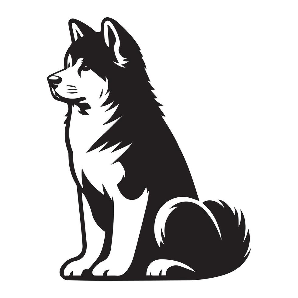 A Waiting Akita Dog Face illustration in black and white vector