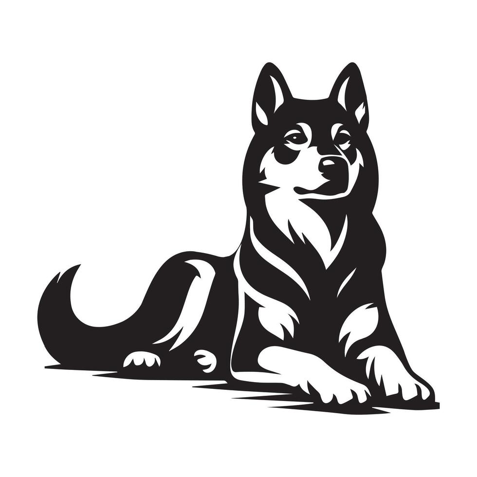 A Relaxed Norwegian Elkhound Dog Face illustration in black and white vector