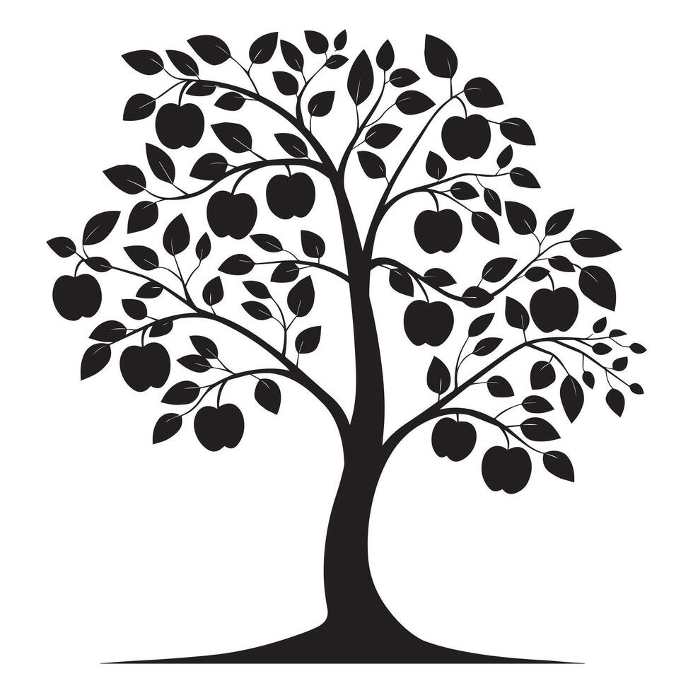 An apple tree plant illustration in black and white vector