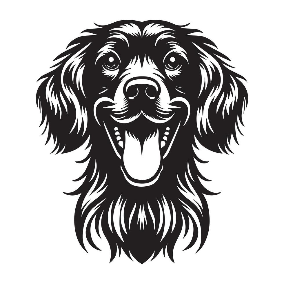 A Happy Irish Setter Dog Face illustration in black and white vector