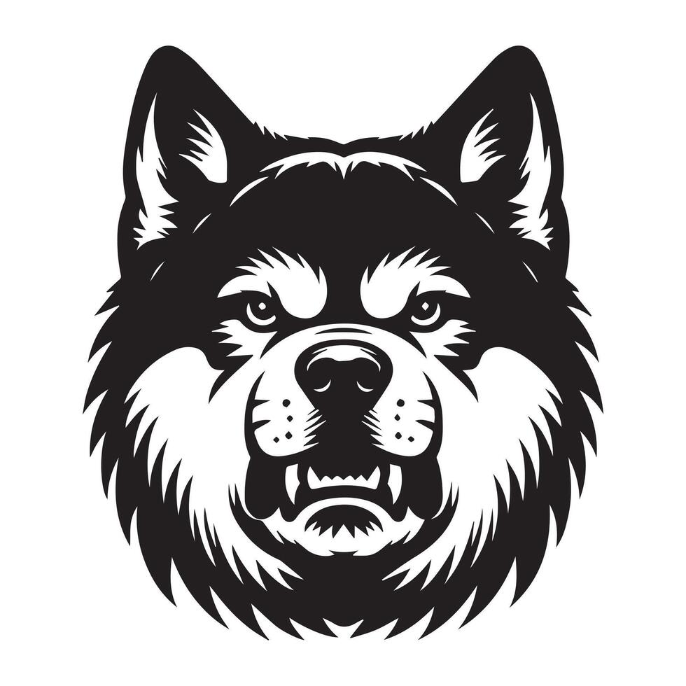 An Angry Akita Dog Face illustration in black and white vector