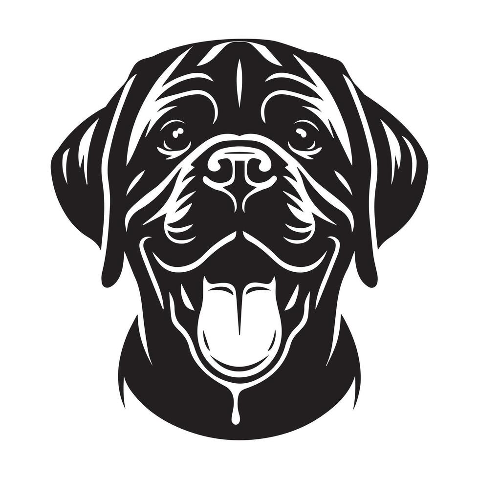 A Happy Mastiff Dog Face illustration in black and white vector