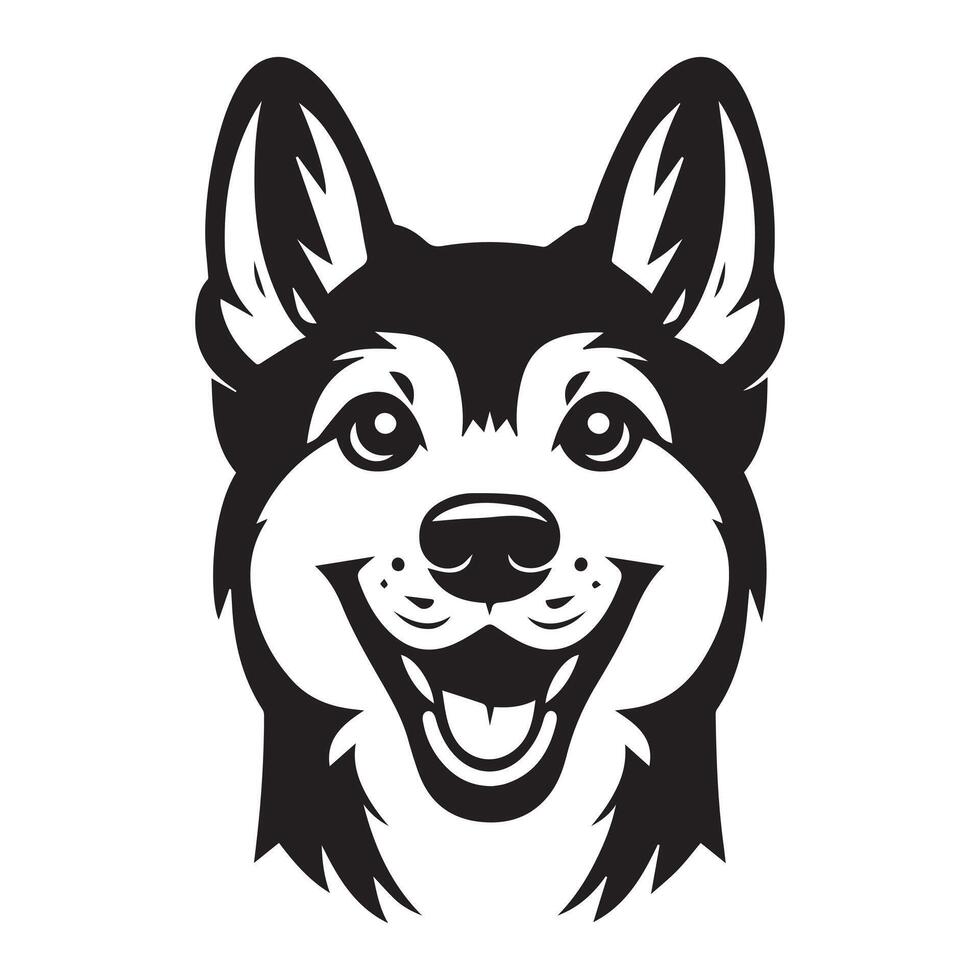 A Happy Norwegian Elkhound Dog Face illustration in black and white vector