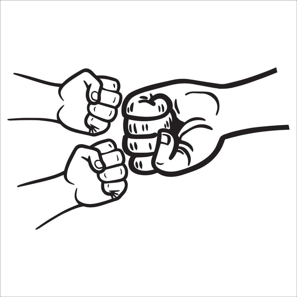 Father and son hand illustration in black and white vector