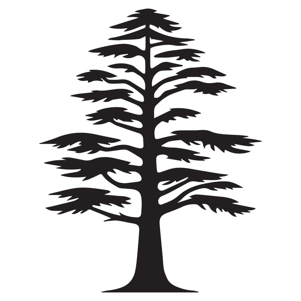 A tall cedar tree illustration in black and white vector