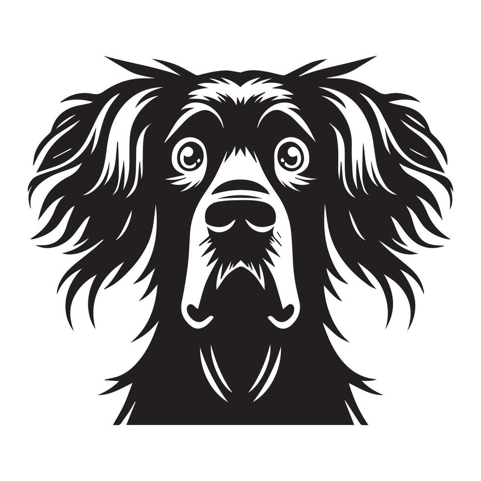An Anxious Irish Setter Dog Face illustration in black and white vector