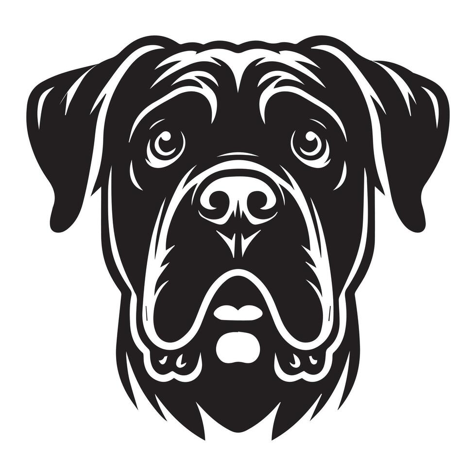 A Anxious Mastiff Dog Face illustration in black and white vector