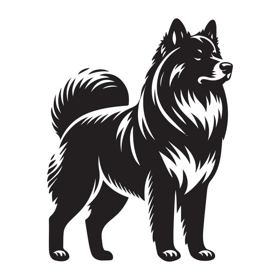 A Dignified Norwegian Elkhound Dog Face illustration in black and white vector