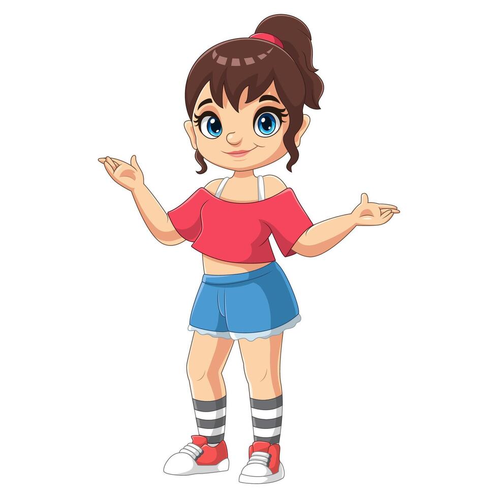 Cartoon happy little girl with sport outfit vector