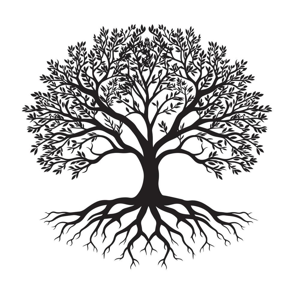 Tree of Life illustration in black and white vector