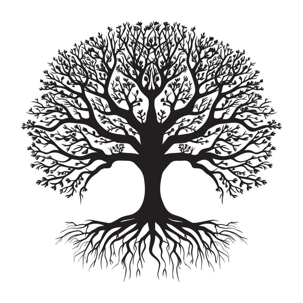 Tree of Life illustration in black and white vector