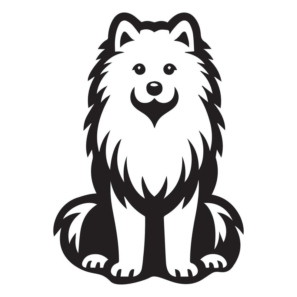 Samoyed Sitting with Big Eyes illustration in black and white vector
