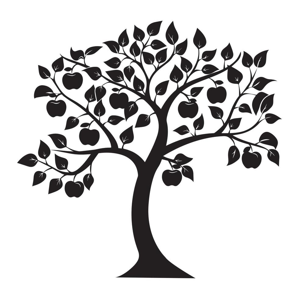 An apple tree plant illustration in black and white vector