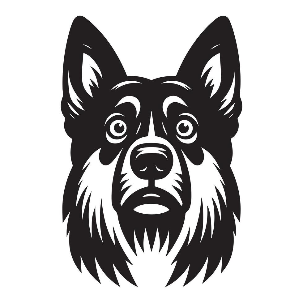 An Anxious Norwegian Elkhound Dog Face illustration in black and white vector