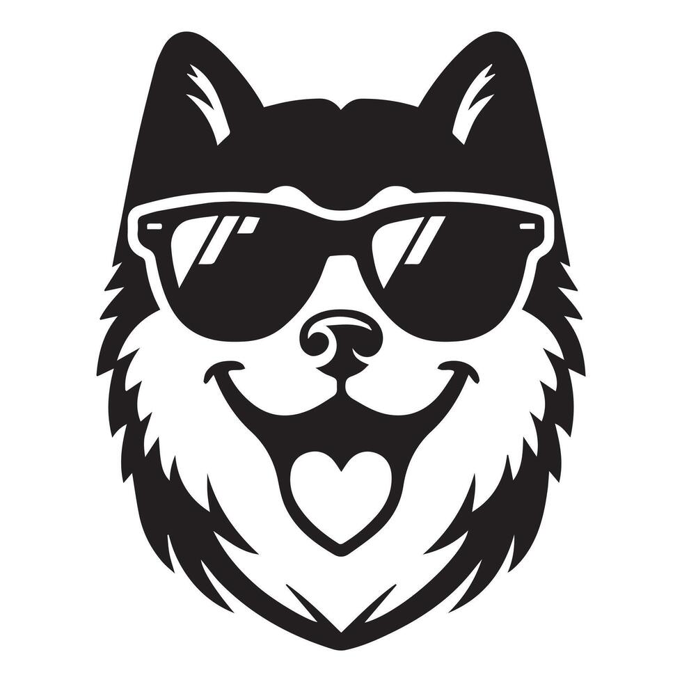 A happy Akita Dog Face illustration in black and white vector