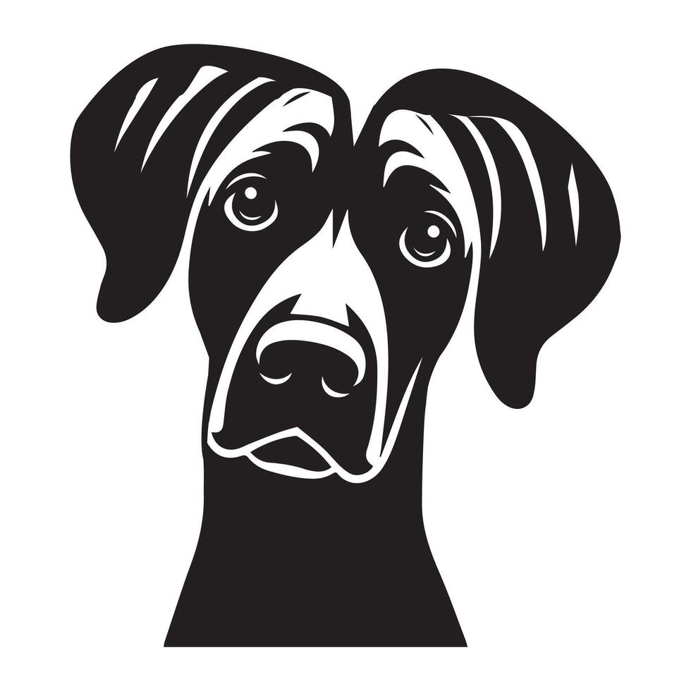 A Curious Rhodesian Ridgeback Dog Face illustration in black and white vector