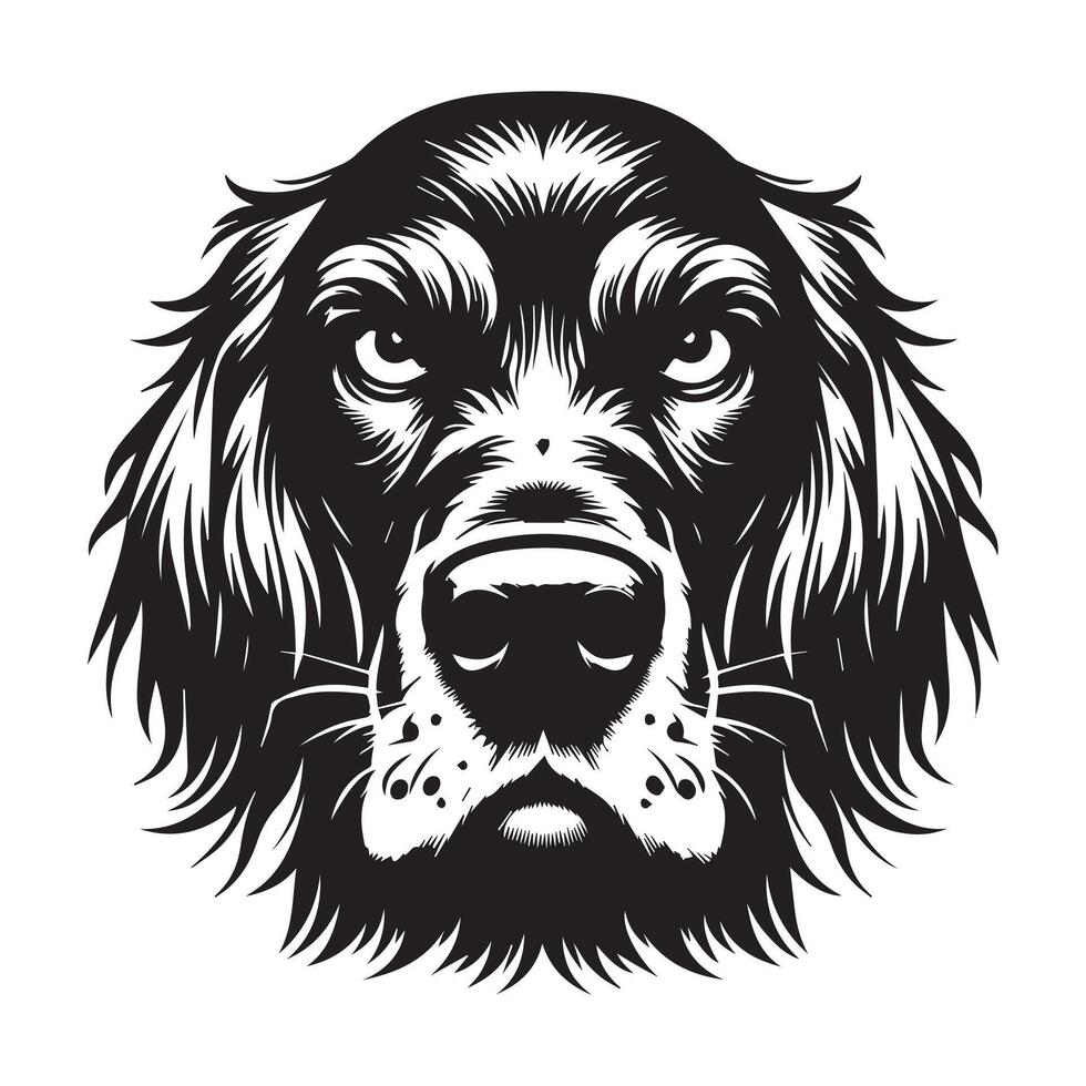 An Angry Irish Setter Dog Face illustration in black and white vector