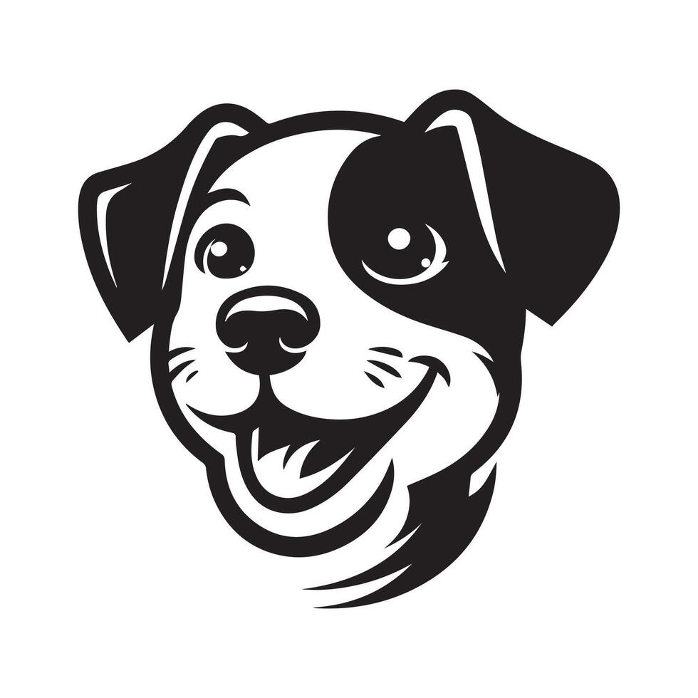 An Amused Jack Russell Terrier Dog Face illustration in black and white vector