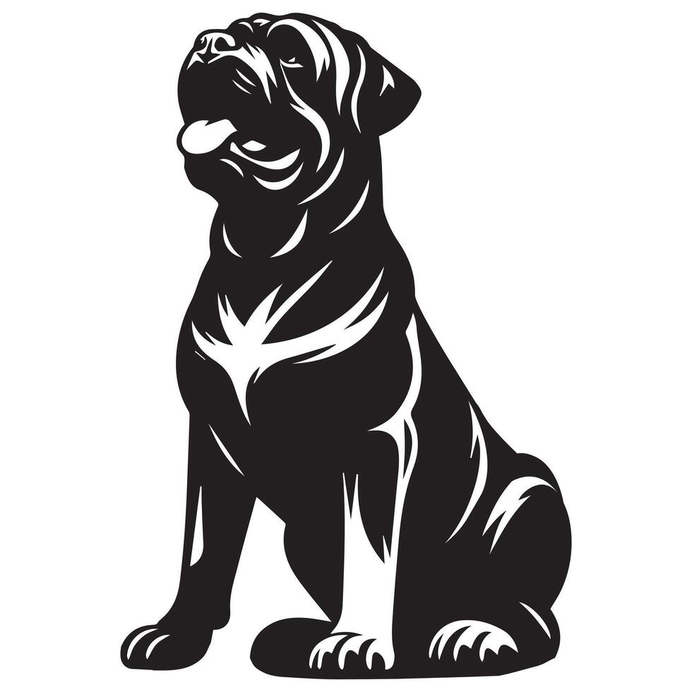 A Smiling Mastiff Dog Face illustration in black and white vector