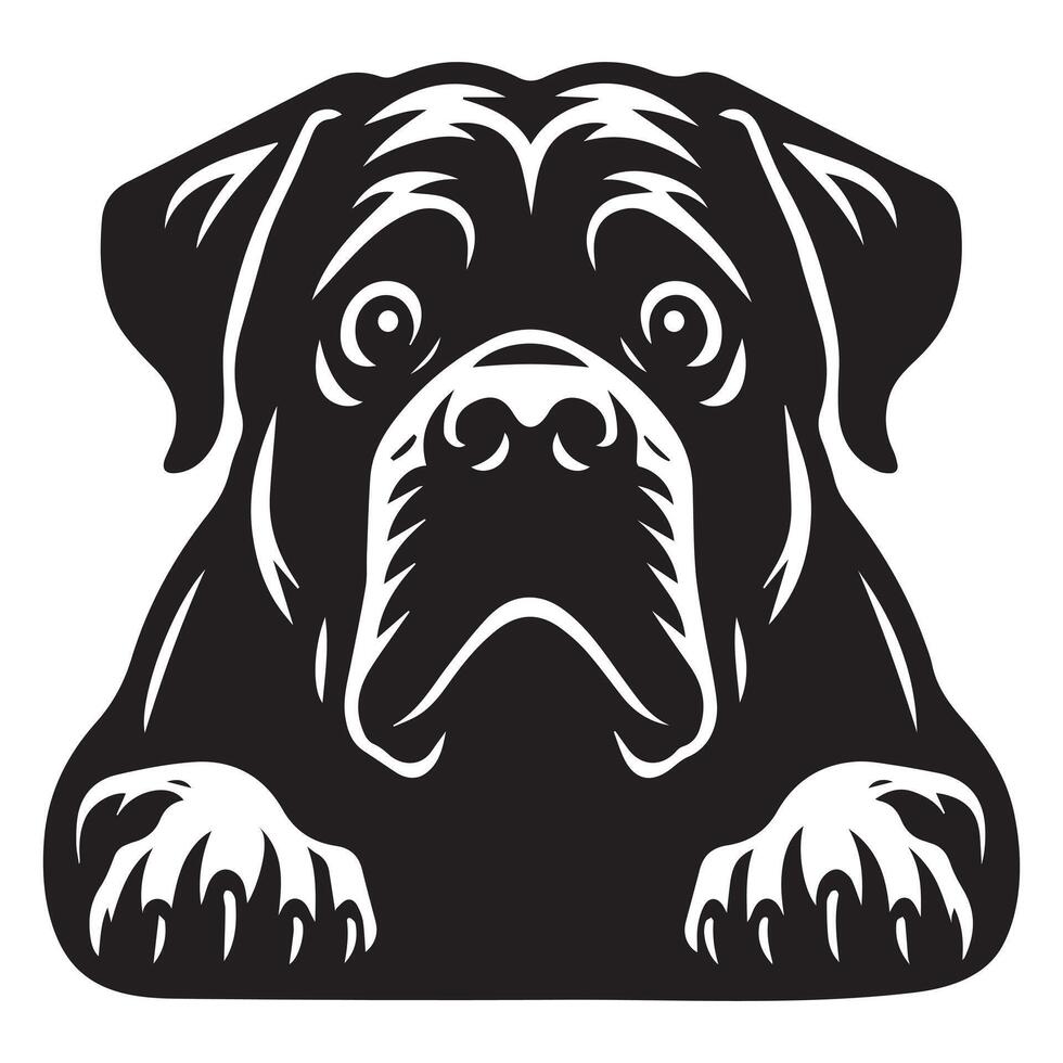 A Fearful Mastiff Dog Face illustration in black and white vector