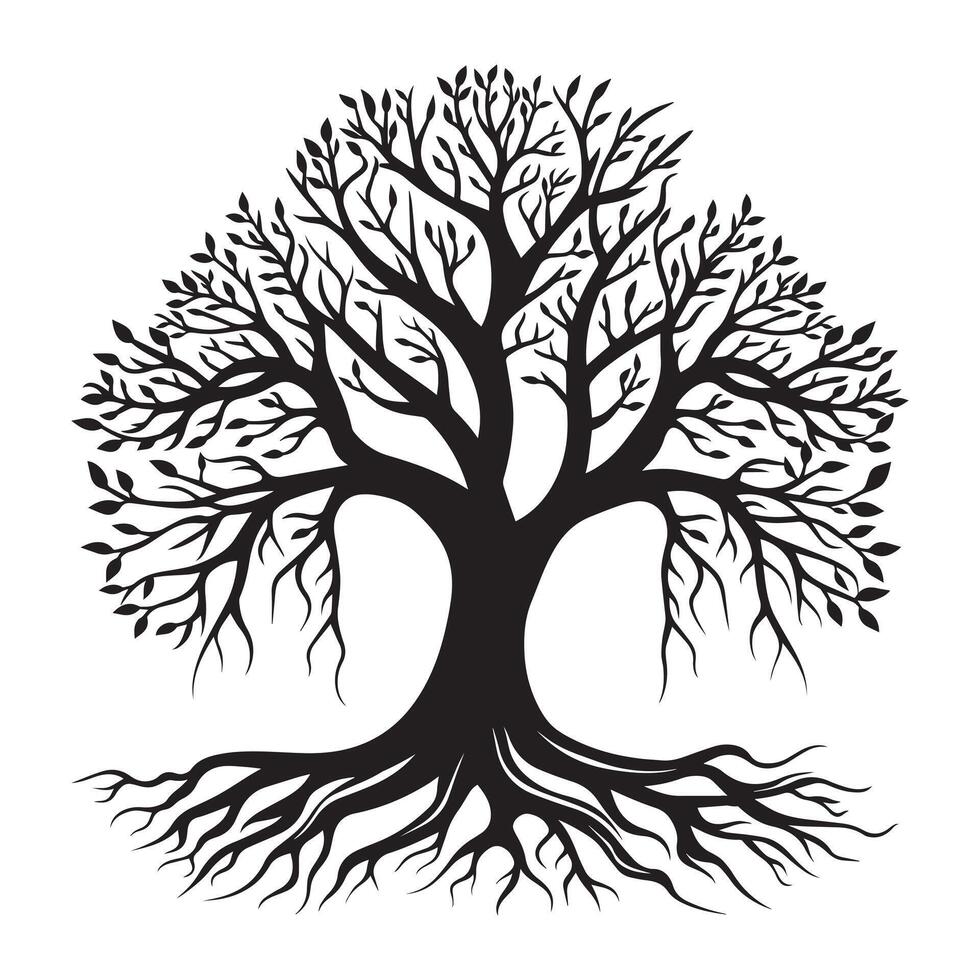 Tree of Life illustration in black and white vector