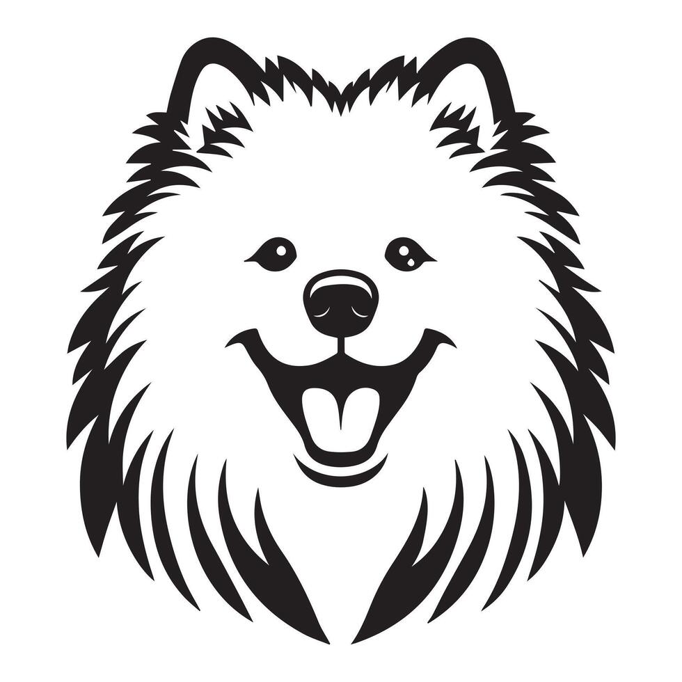 A Happy Samoyed Dog Face illustration in black and white vector