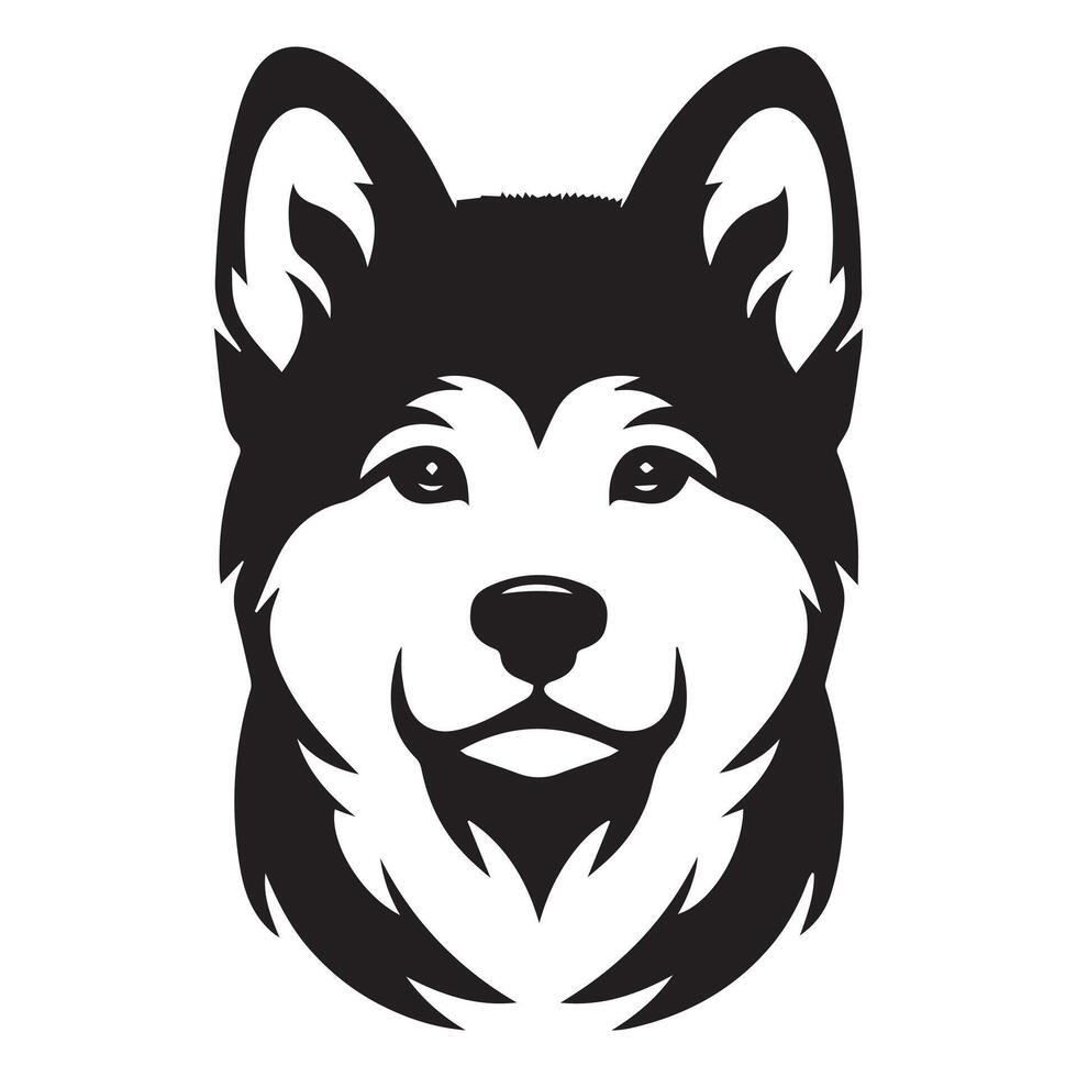 A Fearful Akita Dog Face illustration in black and white vector
