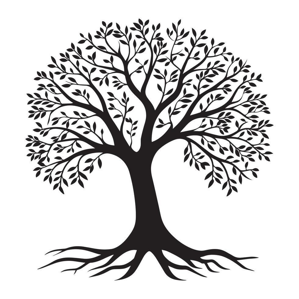 Tree of Life illustration in black and white vector
