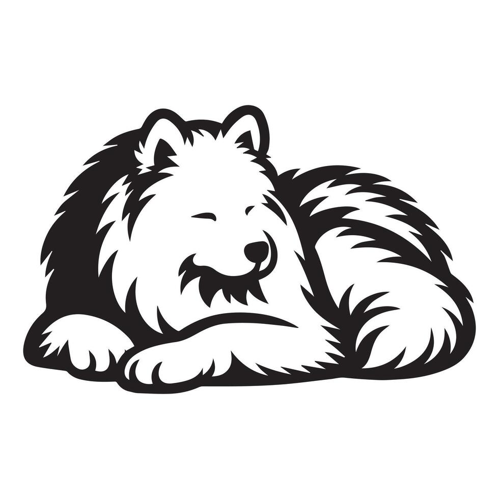 sleeping Samoyed Dog illustration in black and white vector