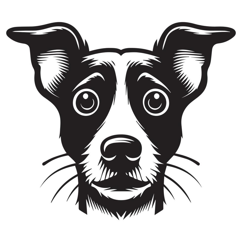 An Anxious Jack Russell Terrier Dog Face illustration in black and white vector
