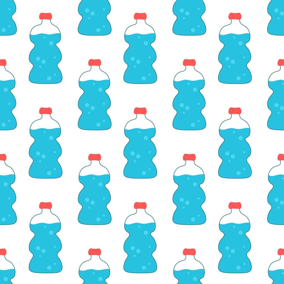 Drink more water. Seamless Pattern with bottles. flat illustration. vector