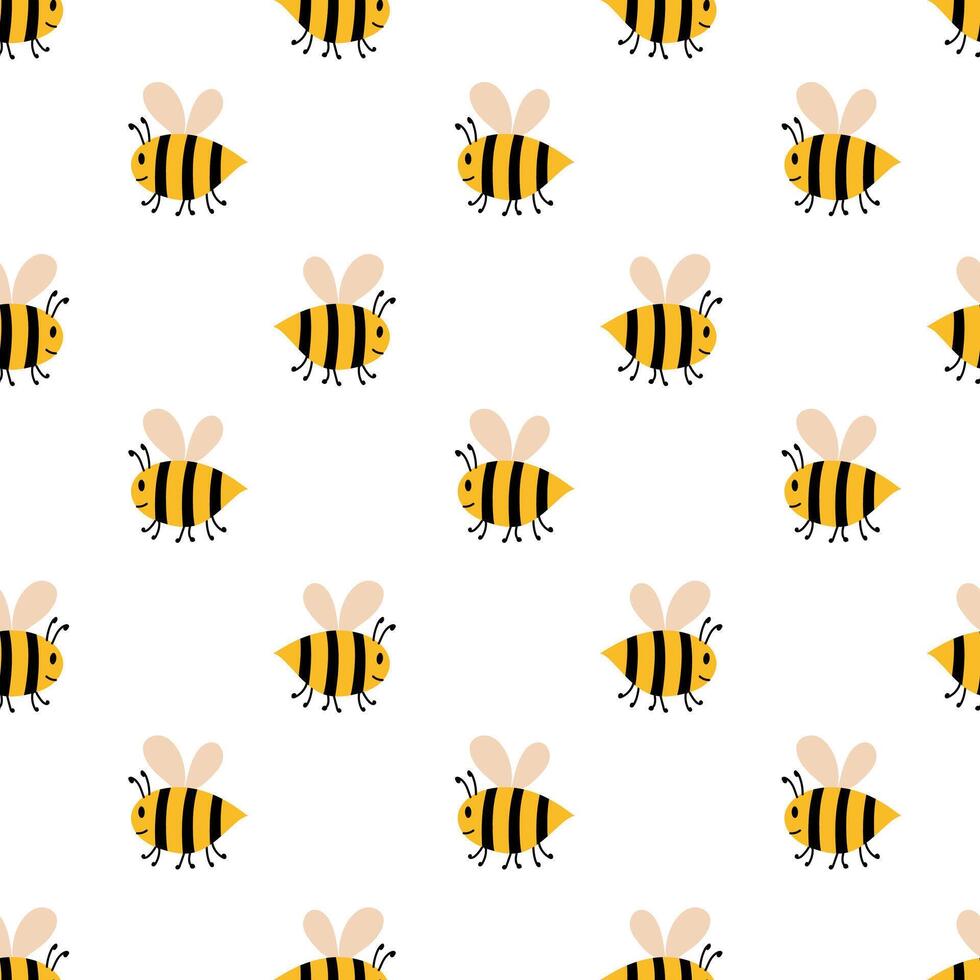 cute cartoon bee seamless pattern. Funny flying bumblebees background. flat illustration. vector