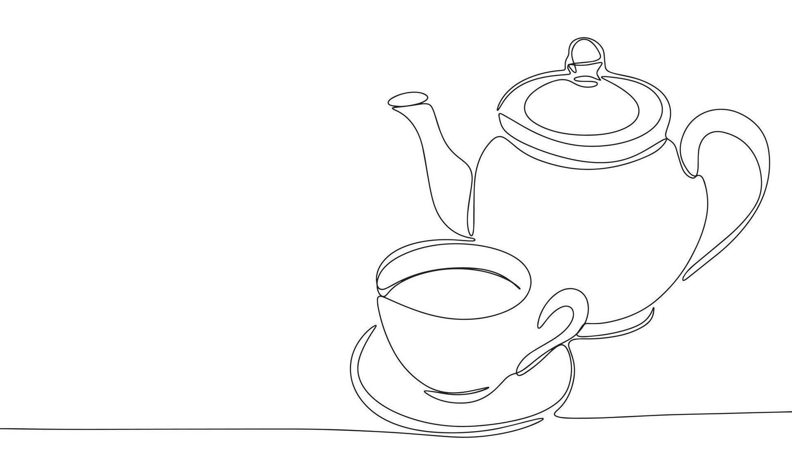 Kettle and cup of tea one line continuous. Line art cup and kettle. Hand drawn art. vector