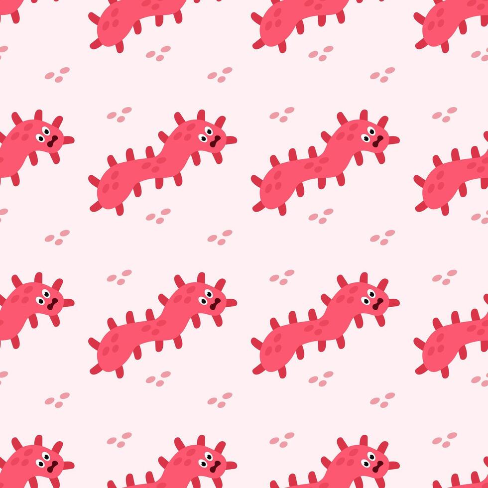 Seamless Pattern with Cute cartoon character virus, bacteria, microbe. Microbiology organism funny face wallpaper. Mascot expressing emotion background. children illustration in flat design. vector