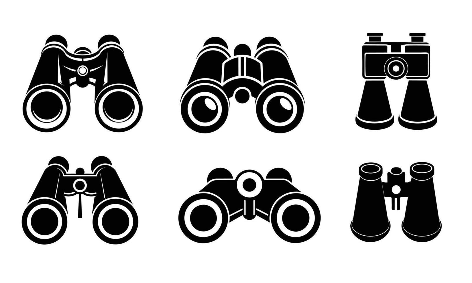 Collection of binoculars, silhouette. Hand drawn art. vector